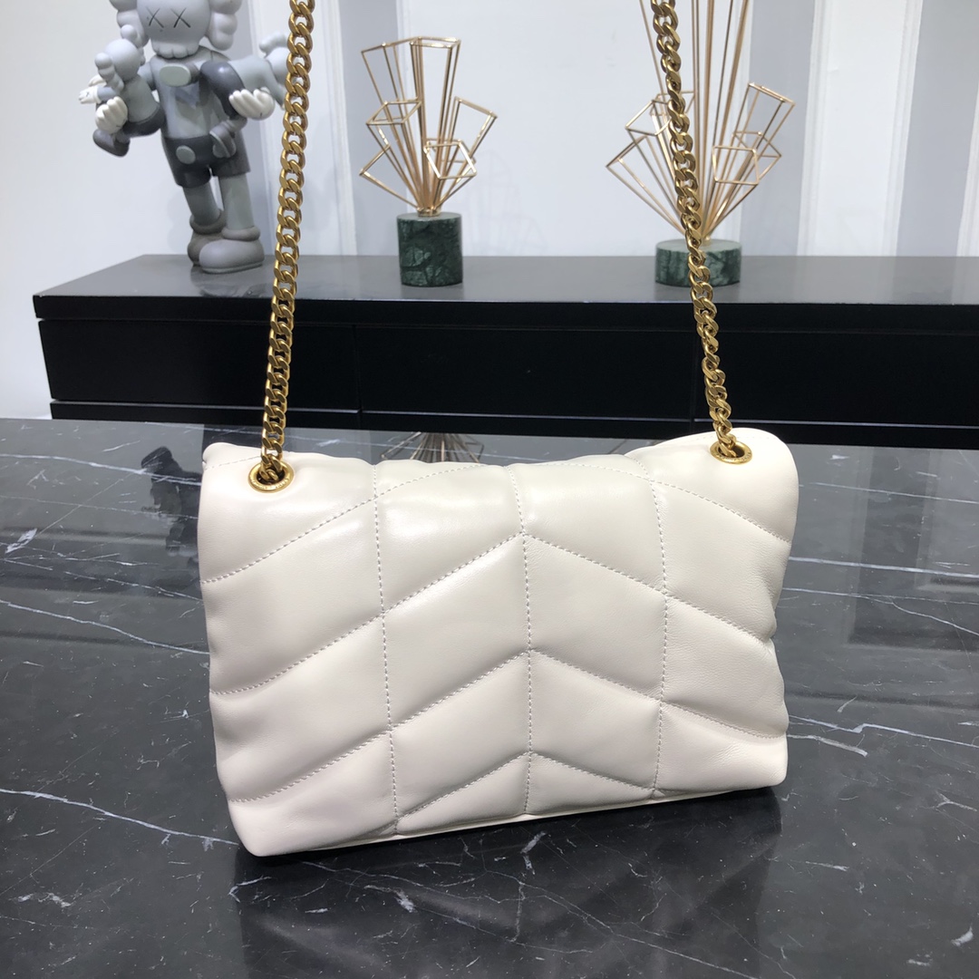 Saint Laurent Loulou Puffer Toy Lambskin Shoulder Bag Handbag White 759337 Gold